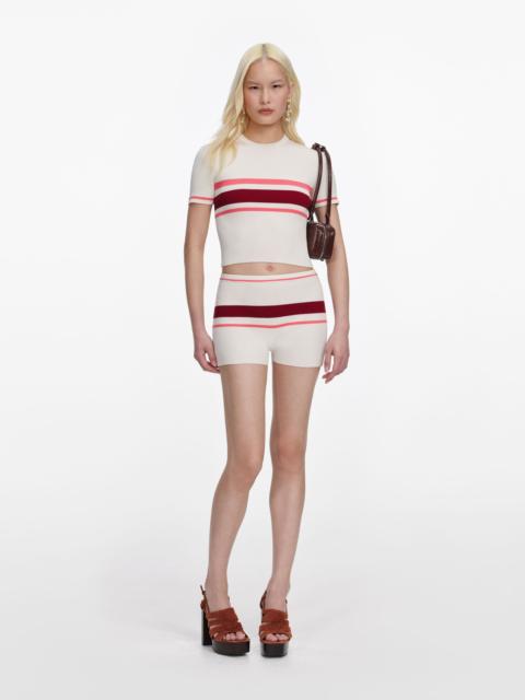 Cream Stripe Viscose Knit Shorts