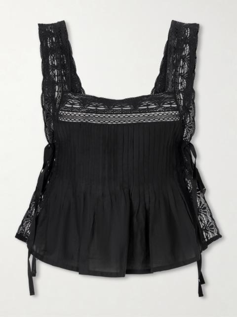 Mia Sky Prima Cotton And Silk-blend Lace-trimmed Tank Top