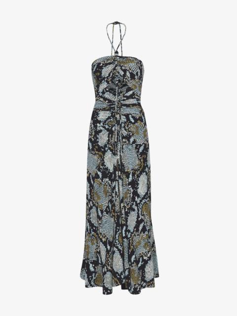 Printed Snake Crepe De Chine Halter Dress