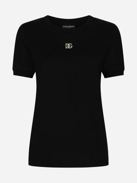 Cotton T-shirt with Crystal DG logo
