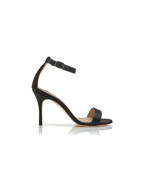 Black Satin Ankle Strap Sandals