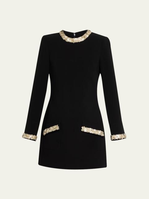Adi Long-Sleeve Floral Embellished Mini Dress