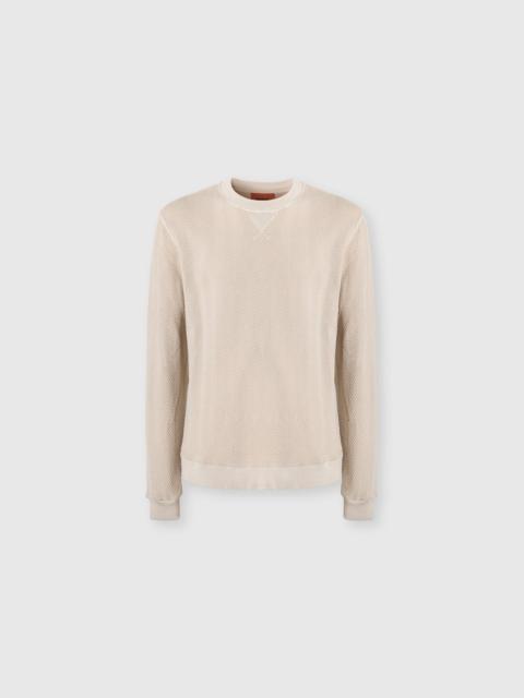 Crew-neck cotton and viscose sweatshirt with tone-on-tone zigzag pattern