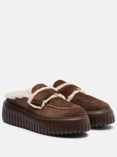 HStripes shearling-trimmed platform loafers