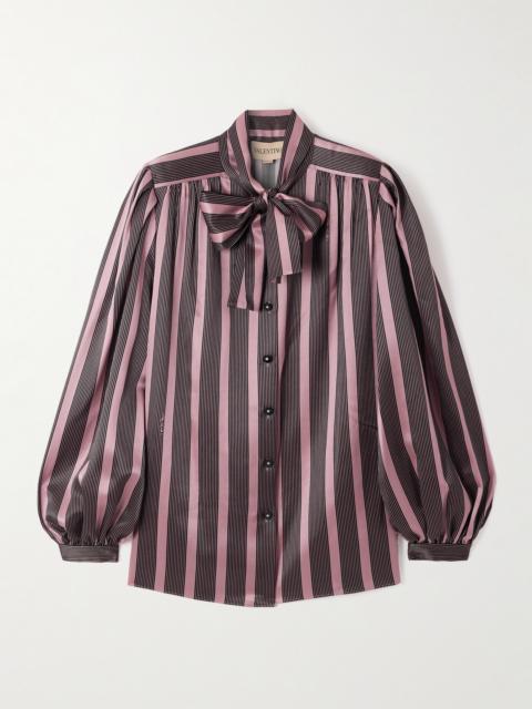 Pussy-bow Striped Silk-satin Blouse