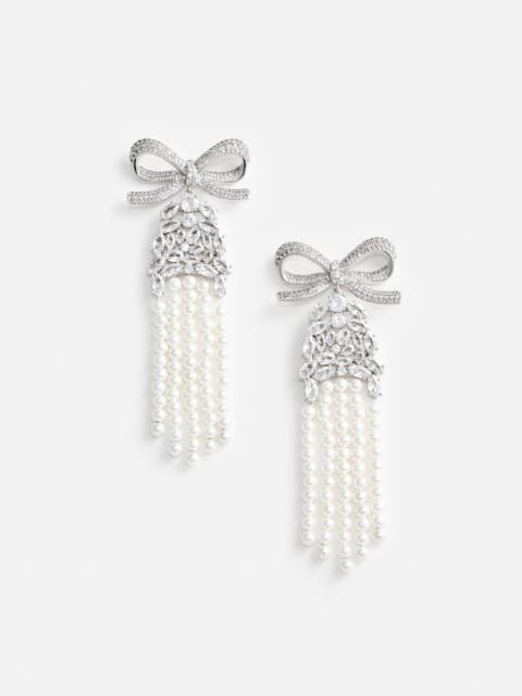 Crystal Bow Pearl Droplet Earrings