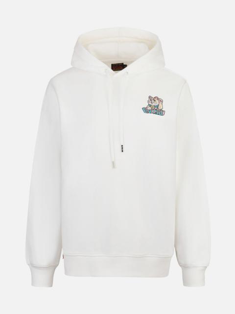 Logo and Fortune Cat Embroidery Oversized Hoodie