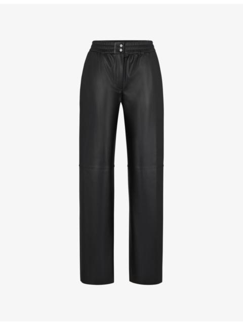 High-rise elasticated-waist faux-leather trousers