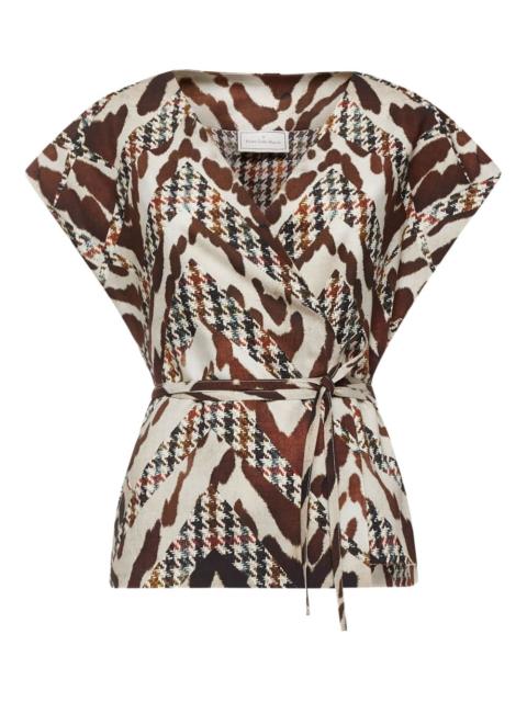 animal-print houndstooth wrap top