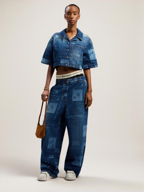 Newspaper Print Denim Shirt