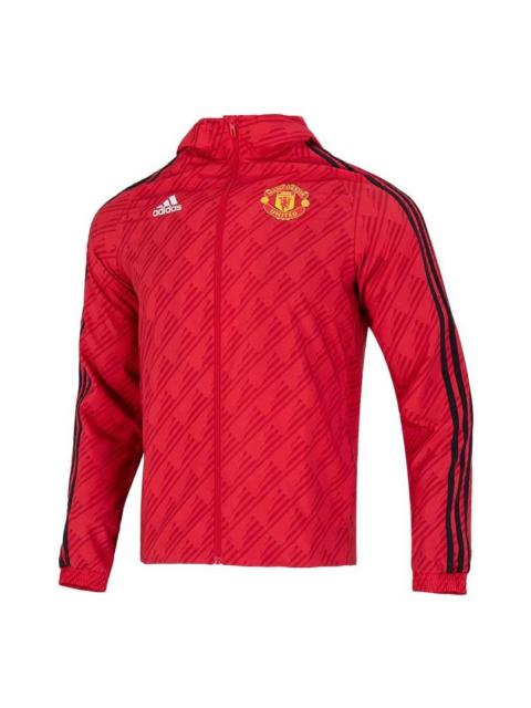 Men's adidas Solid Color Stand Collar Zipper Manchester United Soccer/Football Logo Sports Hooded Ja