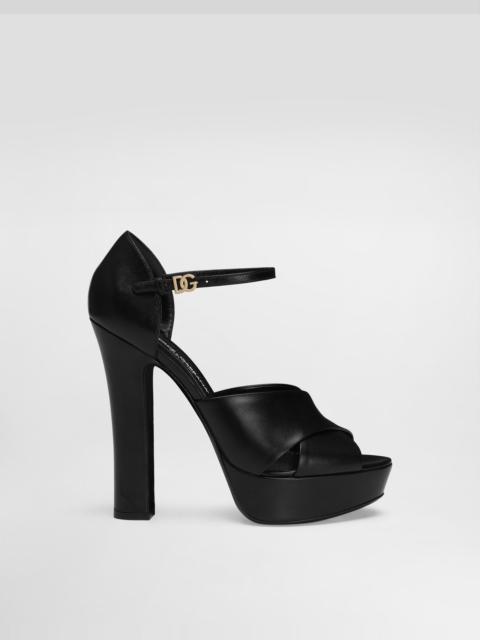 Platform sandals in polished calfskin