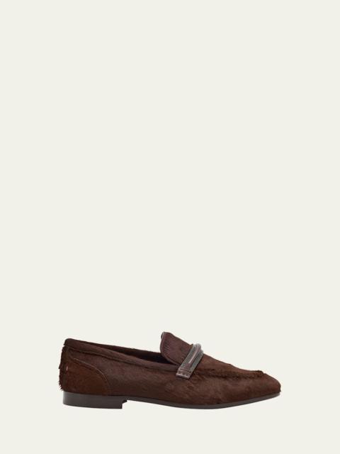 Calf Hair Loafers with Monili Bar Strap
