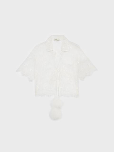 BOXY SHIRT IN RÉBRODÉ LACE WITH FEATHER POMPONS