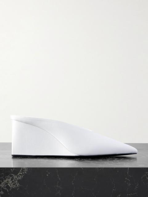 Satin point-toe wedge mules White