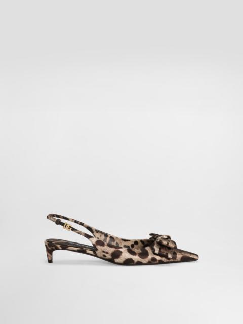 Leopard-print satin slingbacks