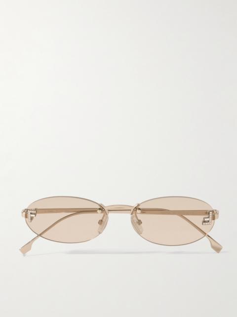 Rimless Oval-frame Crystal-embellished Gold-tone Sunglasses