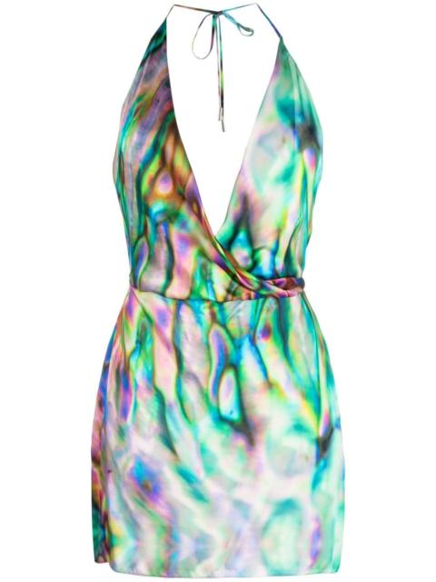 abstract-print halterneck silk minidress