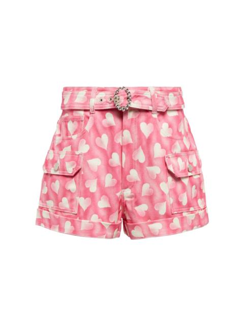 Heart-print high-rise denim shorts