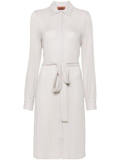 lamÃ©-effect belted shirtdress