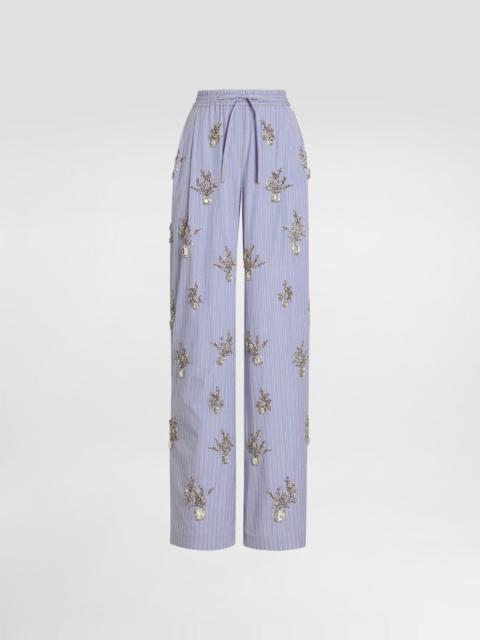 Poplin trousers with floral embroidery