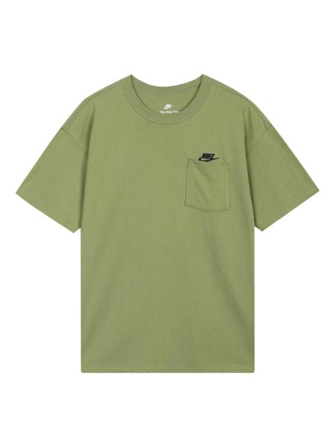Men's Nike Solid Color Pocket Round Neck Loose Short Sleeve Green T-Shirt DQ9296-334