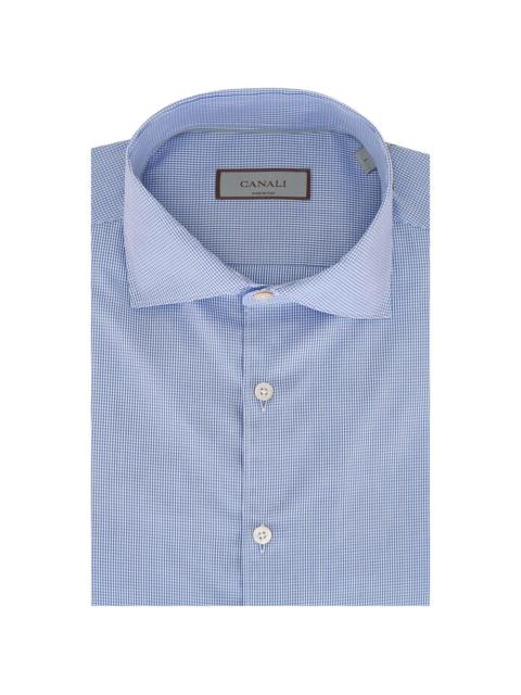 micro-checked button-up shirt
