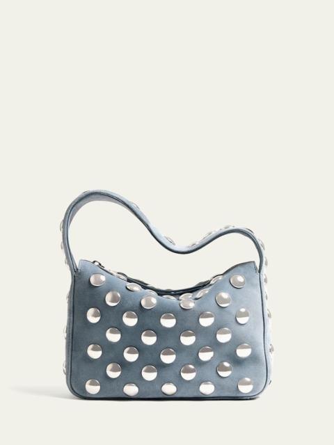 Elena Small Studded Suede Top-Handle Bag