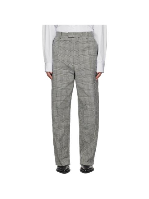 White & Black Metalized Wrinkled Tailored Trousers