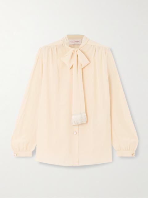Fringed Pussy-bow Silk-chiffon Shirt