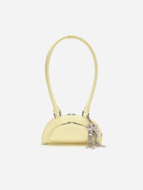 Yellow Leather Mini Shoulder Bag With Charm