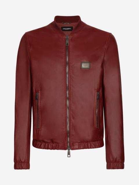 Leather jacket with branded tag