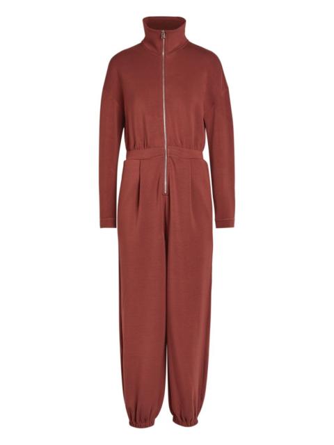 zip-up pleated jumpsuit