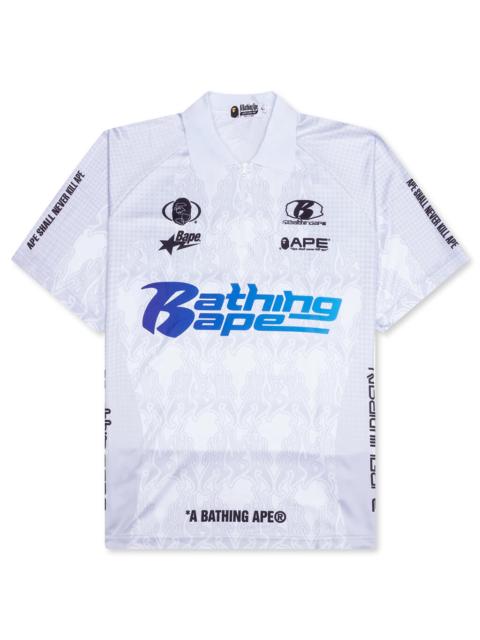 FLAME PATTERN OVERALL PRINT HALF ZIP RELAX FIT POLO SHIRT - WHITE