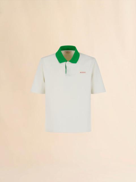 OFF-WHITE PIQUÉ POLO SHIRT WITH CONTRAST COLLAR