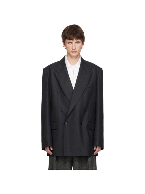 Gray Herringbone Wool Blazer