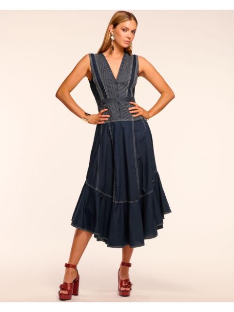 Grega Cotton Poplin V-Neck Midi Dress