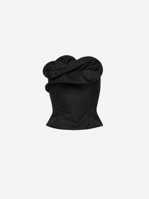 Wool and silk corset with sculptural neckline in black