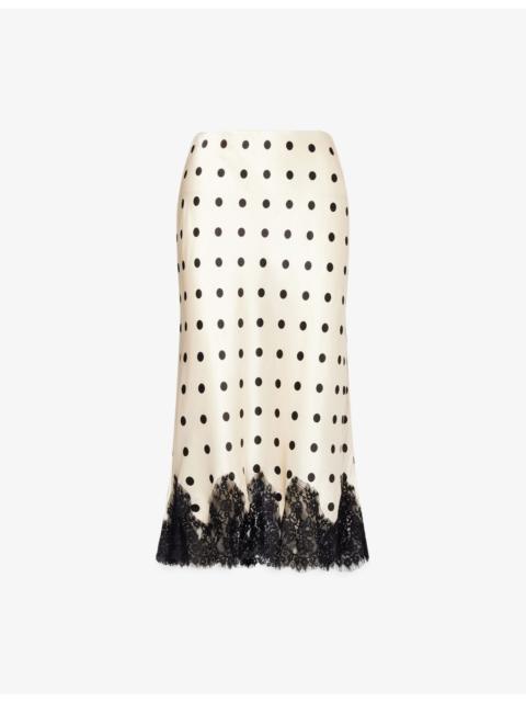 Carolina Polka-Dot Silk Midi Skirt