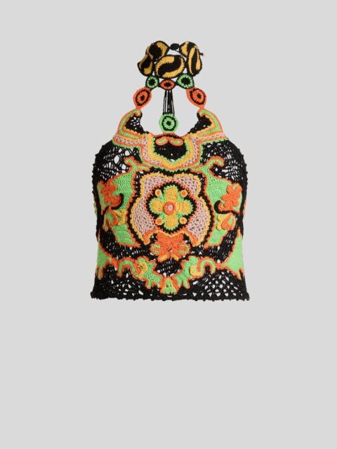 COTTON CROP TOP WITH CROCHET-EFFECT FLORAL MOTIF