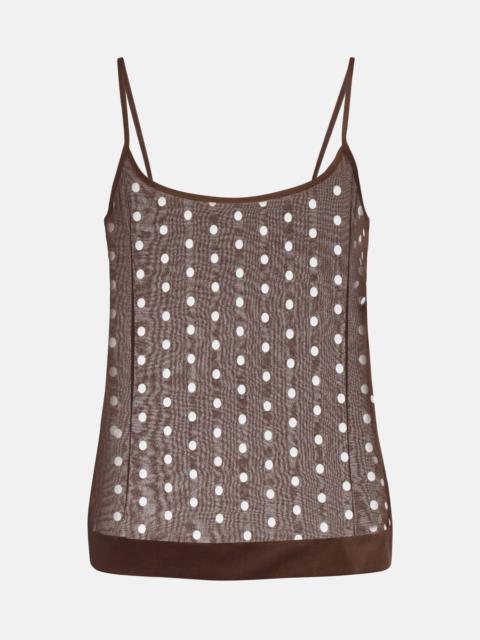 Polka-dot silk-blend tank top