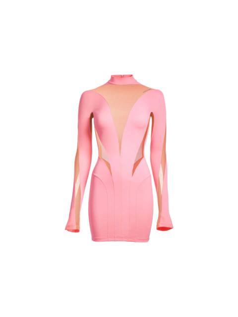 Mugler H&M Mesh-Paneled Mini Dress Pink/Beige