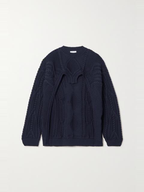 Cutout cable-knit cotton-blend sweater