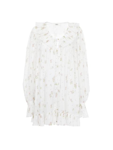 GATHERED LONG-SLEEVE MINI DRESS IN COTTON VOILE