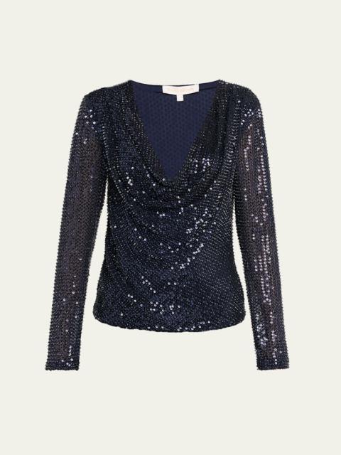 Leon Sequined Cowl-Neck Blouse