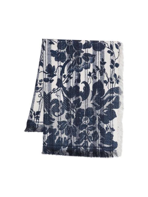 floral-pattern fringe-edge scarf