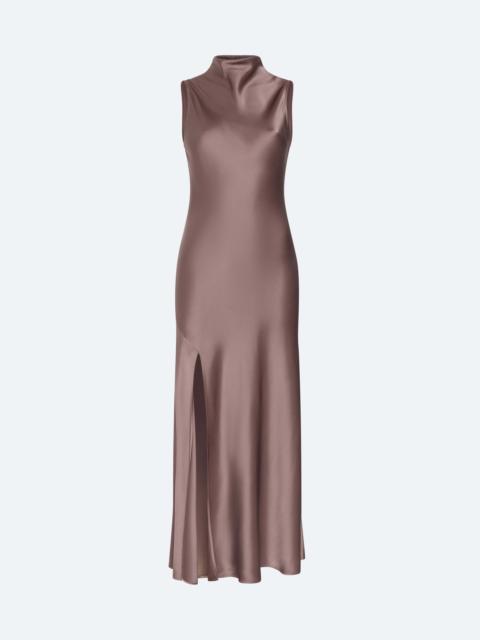 Satin Drape Neck Sleeveless Gown