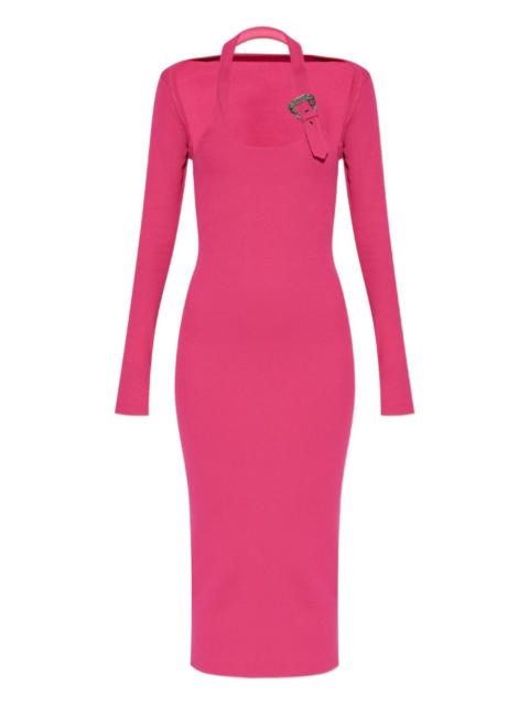 baroque-buckle-embellished ribbed midi dress