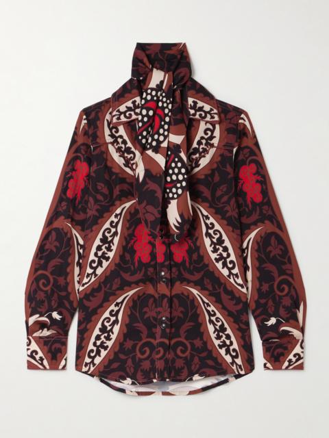 Hacia Puerto Tie-neck Printed Recycled-twill Shirt