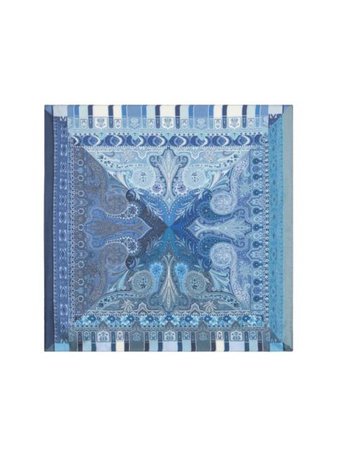 blue printed silk pocket square